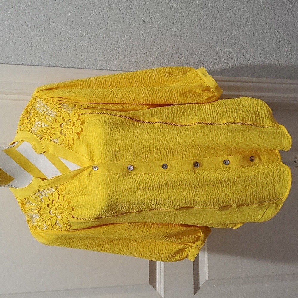 Anthropologie fig and flowers yellow tunic top.